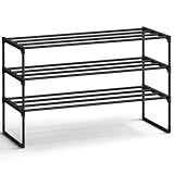 SONGMICS Shoe Rack, 3-Tier Shoe Organizer, Metal Storage Shelf, Upright or Upside Down, for 16-20 Pairs, Stackable, for Entryway, 11.8 x 36.2 x 21.7 Inches, Black ULSA303B02