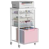 Sbanmao 4 Drawer Rolling File Cart with Wheels, Mobile Filing Cabinet for Home Office, Hanging File Organizer, Under Desk Storage, Multifunctional Utility Cart Printer Stand, White (Patent Pending)