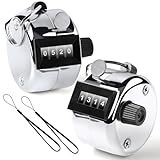 2PCS Premium One Hand Counter Clicker, Silver Metal Clicker Counter, Manual Mechanical People Counter Clicker with Nylon Lanyard, 4-Digit Number Count Tally Counter Clicker for Golf, Lap & Row Etc.