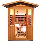 Outdoor Sauna 2 Person 1800W/110V Low EMF Dry Sauna Infrared Sauna for Home Inner Board Hemlock Wood/Outer Board Red Cedar, 8 Heating Panels with LCD Control Panel/Speaker and Tempered Glass Door