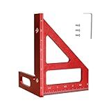 WolfPawn Red 3D Multi-Angle Measuring Tool,45/90 Degree Aluminum Alloy Woodworking Square Protractor, Drawing Line Ruler, Miter Triangle Ruler Layout Measuring Tool for Woodworking