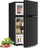 Antarctic Star Compact Refrigerator with Freezer,2 Door Mini Fridge,Adjustable Shelf,Small Fridge for Bedroom Office Dorm Kitchen,3.2 Cu.Ft.BLACK
