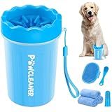 Professional 7 in 1 Dog Paw Cleaner for Dogs & Cats - Includes 1 Portable Paw Washer, 1 Bath Brush, 2 Dog Toothbrushes and 3 Absorbent Towels Note: Fits Paws 1.5 to 2.5 Inches Wide (Medium, Blue)