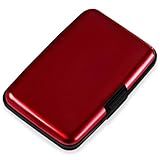 Mayski Credit Card Holder, RFID Blocking, Aluminum Alloy Hard Case, Small Mini Business Metal Wallet for Women Men, Red