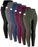 LZYVOO Leggings with Pockets for Women, 6 Packs Soft High Waisted Tummy Control Workout Yoga Pants(BlackGrayNavyWineGreenBrown-L)