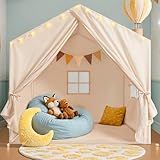Little Dove Kids Tent, Play Tent with Star Lights, Large Play Tents with 2 Windows, Kids Playhouse Indoor & Outdoor, Reading Nook, Christmas Toddler Tents for Girls & Boys, 52" x35" x 51", Cream