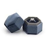 FINGHU Velvet Ring Box Hexagonal Jewelry Ring Gift Box Mini Travel Ring Storage Box Suitable for Wedding Ceremonies Proposals Engagements and Business -Gray-blue