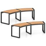 HAPPYGRILL Outdoor Curved Firepit Bench, Acacia Wood Firepit Bench with Metal Frame, Backless Loveseat for Patio, Porch, Garden, Deck, Yard, 800 LBS Max Load (2)