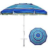 AMMSUN 8FT Large Beach Umbrella with sand anchor, Heavy Duty High Wind Portable Outdoor Umbrella UPF50+ UV Protection,Air Vents, Tilt Pole, Windproof Sun Shelter for Patio Garden Beach Pool Backyard