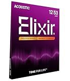 Elixir Strings, Acoustic Guitar Strings, Phosphor Bronze with NANOWEB Technology, Longest-Lasting Rich and Full Tone For Life with Comfortable Feel, 6 String Set, Light 12-53