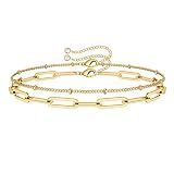Turandoss 14K Gold Plated Bracelet for Women, Paperclip Chain Bracelet