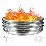 4FT Diameter Camp Fire Ring Pit, Large Round Galvanized Steel Fire Pit, Heavy Duty Steel Fire Pit Silver for Backyard, Camping, Bonfire (4x4x1FT)