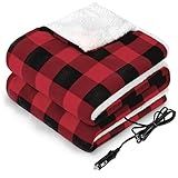 Sealy 12-Volt Heated Car Blanket, Portable Electric Blanket with 3 Heating Levels & 4 Hours Auto Off for Car, Truck, SUV, RV or Camping, Machine Washable, 59" X 43", Plaid