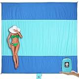 WEKAPO Beach Blanket Sandproof, Extra Large Oversized 10'X 9' for 7 Adults Beach Mat, Big & Compact Sand Free Mat Quick Drying, Lightweight & Durable with 6 Stakes & 4 Corner Pockets