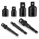 7 Pieces Set Impact Drill Socket Adapter, 1/4"3/8"1/2" Hex Shank Adapter Reducer with Extension Set Impact Driver Conversions, Active Rust Protection By Black-Phosphate Coating Treatment