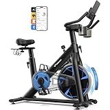 Merach Magnetic Exercise Bike, Low Noise Stationary Bike for Home with Comfortable Seat Cushion, Spin Bike with 330 lb Weight Capacity, Exclusive App, Tablet Mount and Fitness Courses