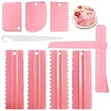 Cake Scraper Set of 9 Packs, Cake Scraper Smoother Set, Adjustable Icing Scraper Polisher Tool, Cake Decorating Comb, Icing Smoother Plastic Sawtooth Cake Icing Kitchen Baking Cake Edge (Pink)