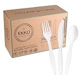 EKKO Compostable Cutlery, Eco-Friendly, Disposable Utensils, 380 Large Durable and Heat Resistant Disposable Utensils (7 in.) Combo Set, Alternative to Plastic and Silverware