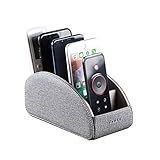 TV Remote Control Holder with 5 Compartments,Pu Leather Remote Caddy/Box/Tray Nightstand Desktop Storage Organizer Store DVD,Blu-Ray,Media Player,Heater Controllers and Makeup Office Supplies Grey
