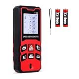 KUUAUX 196Ft/60M Laser Distance Meter, ±1/16 Inch High Accuracy Laser Measurement Tool with Backlit LCD Display, Pythagorean/Area/Volume Calculation Mode, M/in/Ft Units, Bubble Level, Durable Design