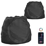 JMJEAN Outdoor Speakers Bluetooth Waterproof Patio TWS Connection Outdoor Bluetooth Speakers Wireless Solar Powered and Rechargeable Rock Speaker for Patio Pool,Backyard (Granite, 2 Pack)