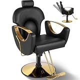 Tythical Salon Chair Reclining Barber Hair Chair for Hair Stylist with Heavy Duty Hydraulic Pump, 360 Swivel Styling Beauty Spa Tattoo Equipment for Home Barbershop, Black Gold