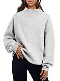 Trendy Queen Womens Oversized Sweatshirts Mock Neck Pullover Long Sleeve Hoodies Tops Fall Fashion Outfits 2026 Clothes Grey L