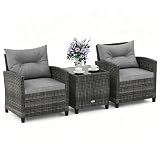 ORALNER 3 Pieces Patio Furniture, Mix Gray Wicker Bistro Set (Gray)