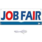 Extra Large Job Fair Banner, 96.5×37.4 Inch Blue and White Job Fair Banner Outdoor Indoor Signs with Rope | Polyester | Heavy-Duty Vinyl Single-Sided with Metal Grommets Reusable Hiring Signs