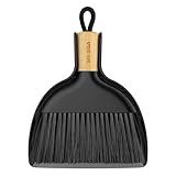 MR.SIGA Mini Dustpan and Brush Set, Portable Cleaning Brush and Dustpan Combo with Bamboo Handle, Black, 1 Set