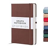 BEECHMORE BOOKS Graph Paper Notebook - Regular, Brown | Premium Square Grid Math & Science Journal | 5.75" x 8.25" Hardcover Vegan Leather | Thick 120gsm Cream Graph Paper | Gift Box for Men & Women