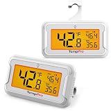 TempPro TempAir Refrigerator Thermometer 2 Pack, Large Backlit LCD Display