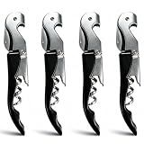 4 Pack Wine Key Waiter Corkscrew Set, Stainless Steel Wine Opener with Foil Cutter & Double Hinged Lever, 3-in-1 Bottle Opener Bar Tool for Bartenders, Servers, Home Kitchen & Travel Use
