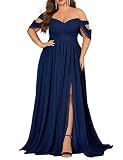 VOUIAO Women's Daily Plus Size Dresses A Line Chiffon Wedding Guest Bridesmaid Maxi Dress Prom Evening Party Cocktail Gown Hidden Blue 1XL