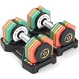 Adjustable Dumbbells Set 22.5LB Pair, 1-Sec Fast Adjustable 5 Free Weights, Premium Comfort Non-slip Metal Handle, Compact Size for Full Body Home Workout (Rainbow)