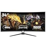 LXZ 34 Inch Gaming Monitor 1500R, 4K QHD 165hz Frameless Display 100% sRGB, Wide Viewing Angle, Display Port HDMI - Black