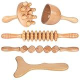 Komogir Wood Therapy Massage Tools 5-in-1 Lymphatic Drainage Massager Maderoterapia Kit Wooden Massager Body Sculpting Tools for Muscle Pain Relief, Anti-Cellulite, Body Contouring and Shaping