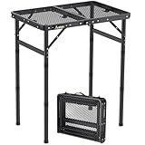 Anbte Folding Grill Table, Aluminum Camping Table Adjustable Height Max 27.5" Picnic Table Outdoor Table, Lightweight, Portable Handle for Travel Cooking BBQ Picnic, 22.8" x 16", Black