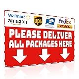 Piemow Package Delivery Metal Sign, Please Deliver All Packages Here, Waterproof & Rustproof Red Aluminum Delivery Instructions for Box House Yard Front Door Outdoor Home Use 8×12 Inch