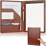 Padfolio Portfolio Binder, Faux Leather Folder, Resume Interview Legal Document Organizer, Letter Sized Writing Pad w/Business Card Holder, A4 Professional Folio for Office Conference (Brown)