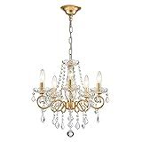 ANJIADENGSHI Mini Crystal Chandelier K9 Crystal Lighting Chandelier for Living Room 5 E12 Bulbs High 16.5 in x Diameter 16.9 in, Golden