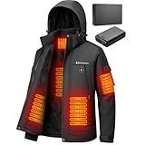 Brimekey Heated Jackets for Men with Fleece Lining, 20000mAh 7.4V Battery Pack Men's Heated Coat, 6 Heating Zones Windproof Waterproof Electric Hoodie Jacket Skiing Hunting