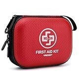 Mini First Aid Kit - 150 Piece Small Waterproof EVA Hard Shell Case | Compact First Aid Kit with Comprehensive Supplies for Home, Car, Travel, Camping, Truck, Hiking, Sports, Office, Outdoor(Red)