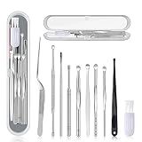Ear Pick Ear Wax Removal Kit, Ear Cleansing Set, Earwax Remover Tool, Ear Curette Ear Wax Remover Tools with a Cleaning Brush and Storage Box, Medical Grade, for Ear Adult and Kid, Silver, 10 Pcs