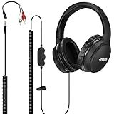 Joysico 19.5Ft / 6M Extra Long Cord Headphones for TV PC with Volume Control, Spring Coiled Cable, 3.5mm AUX, Wired Over Ear Earphones for Seniors Hard of Hearing, Large Comfortable Computer Headset