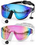 Zoomsnail Swim Goggles 2 Pack, Rimless Wide View Swimming Goggles for Adult, Anti-Fog Anti-UV No Leaking Pool Goggles for Men Women Youth