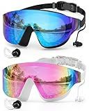 Zoomsnail Swim Goggles 2 Pack, Rimless Wide View Swimming Goggles for Adult, Anti-Fog Anti-UV No Leaking Pool Goggles for Men Women Youth