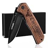 Customization Mill Gifts for Men, Personalized Engraved Walnut Wood Pocket Knife - 36 Icons, 13 Stylish Font - Custom Knives
