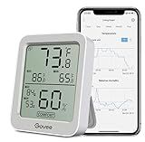 Govee Bluetooth Digital Hygrometer Indoor Thermometer, Room Humidity and Temperature Sensor Gauge with Remote App Monitoring, Large LCD Display, Notification Alerts, 2 Years Data Storage Export, Grey
