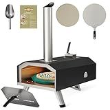 YITAHOME 12" Pizza Oven Outdoor, Wood Pellet Pizza Ovens with Rotating and Built-in Thermometer, Outside Pizza Stove with Peel, Stone and Recipes for Backyard Party Christmas Gifts